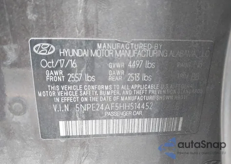 2017 Hyundai Sonata z USA, uszkodzony, nr VIN 5NPE24AF5HH514452